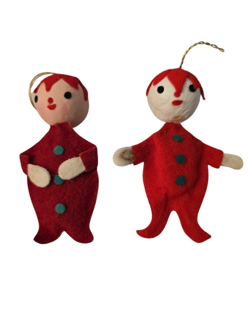 2 Felt Boys Clowns Christmas Tree Ornaments Vintage 4" Handmade READ